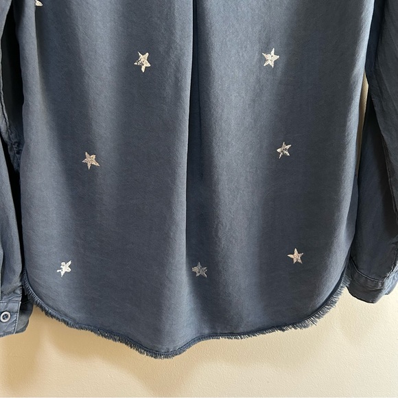 Cloth & Stone ~ Chambray Silver Metallic Stars Button-down  Shirt - Picture 6 of 11